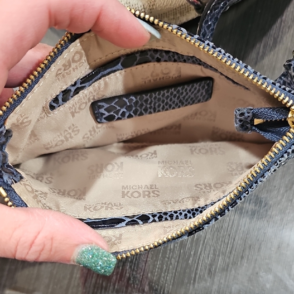 Michael Kors Navy Snake-Print Wristlet with Gold Logo - Picture 4 of 4
